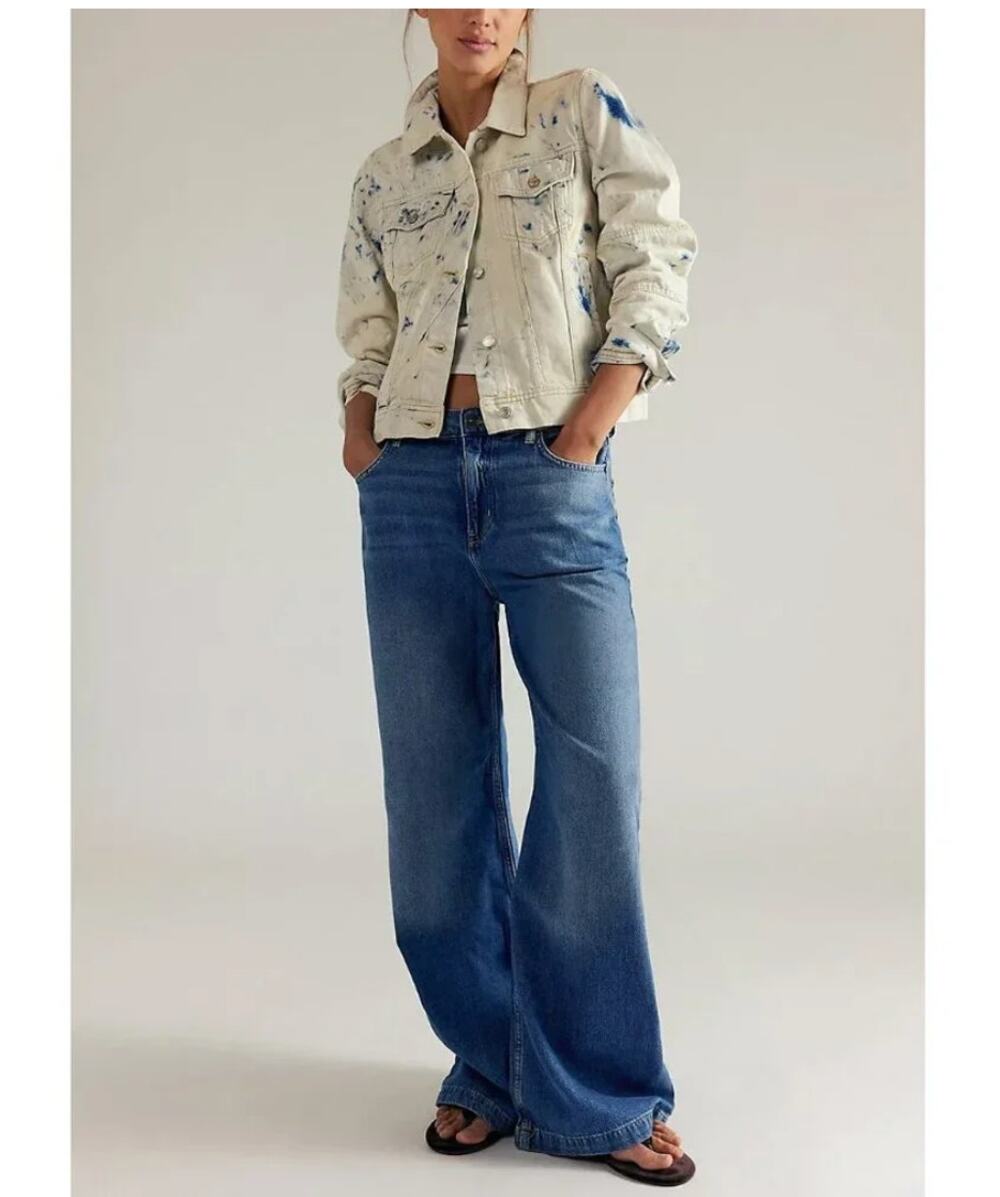 free people blue stride straight 'n wide jeans walk away‎ women size 26